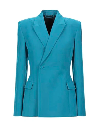 Balenciaga Tech Twill Double-breasted Blazer Jacket In Petrol Blue