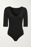 COMMANDO LUXURY RIBBED STRETCH MODAL AND COTTON-BLEND THONG BODYSUIT