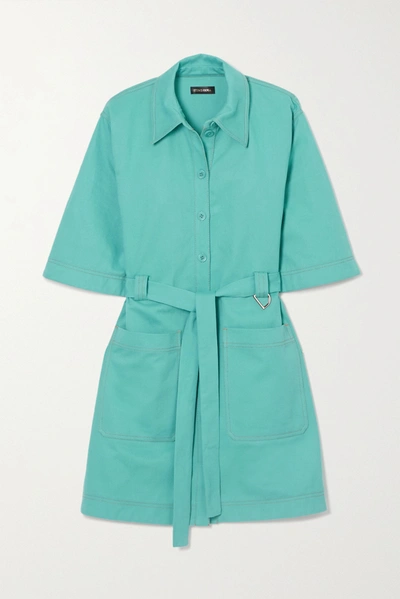 Stine Goya + Net Sustain Carli Belted Cotton-twill Mini Shirt Dress In Aqua