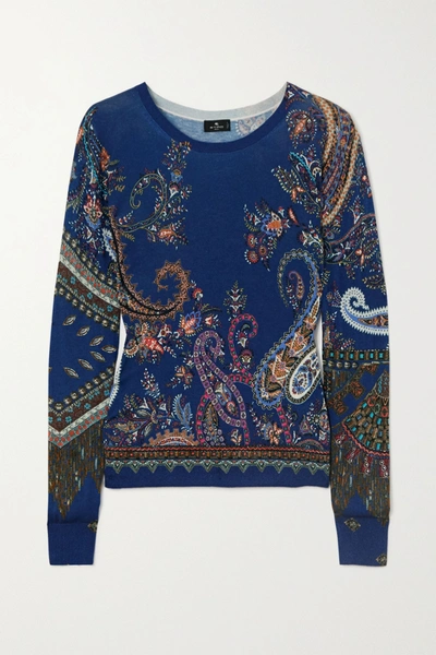 Etro Paisley-print Silk And Cashmere-blend Sweater In Blue