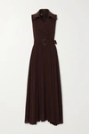 AKRIS BELTED WOOL-CREPE MAXI DRESS