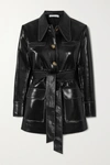 REJINA PYO FELIX BELTED PATENT FAUX-LEATHER JACKET