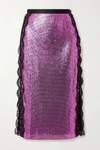 CHRISTOPHER KANE LACE-TRIMMED CHAINMAIL MIDI SKIRT