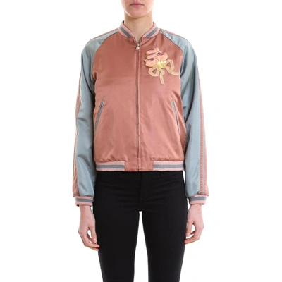 Gucci Embroidered Silk Duchesse Bomber Jacket In Pink