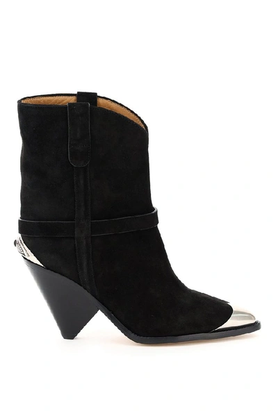 Isabel Marant Lamsy Embellished Suede Ankle Boots In Black