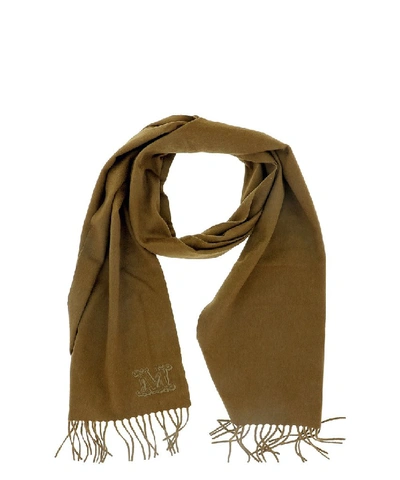 Max Mara Embroidered Monogram Logo Scarf In Brown
