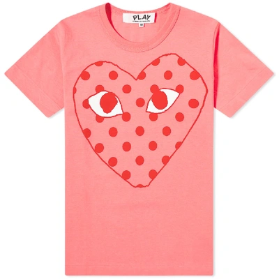 Comme Des Garçons Play Comme Des Garcons Play Women's Red Heart Polka Dot Logo Tee In Pink