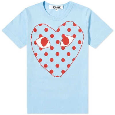 Comme Des Garçons Play Comme Des Garcons Play Women's Red Heart Polka Dot Logo Tee In Blue