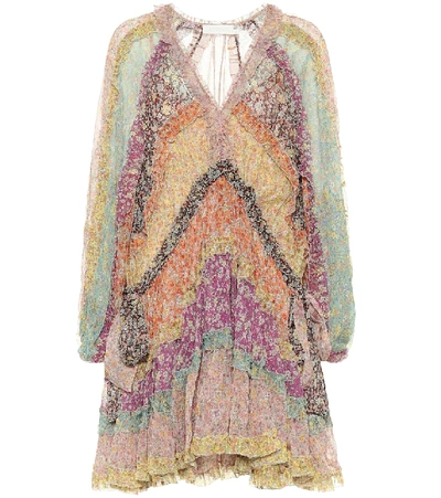 Zimmermann Carnaby Ruffled Tiered Floral-print Silk Crepe De Chine Mini Dress In Pink,yellow,purple