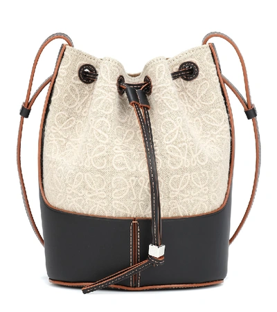 Loewe Balloon Small Logo-print Linen And Leather Shoulder Bag In White