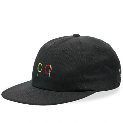 Pop Trading Company Logo-embroidered Leather-trimmed Cotton-twill Baseball Cap In Black
