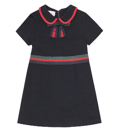 Gucci Children's Cotton Dress With Web Bow In Blu