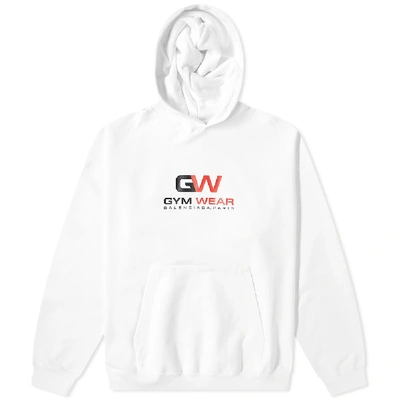Balenciaga Logo Gym Print Cotton Jersey Hoodie In White