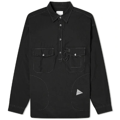 And Wander Typewriter Cordura Half-placket Shirt In Black