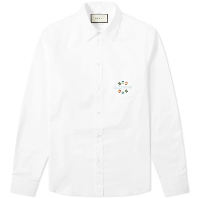 Gucci Band Embroidered Cotton Button-up Shirt In 9000 White