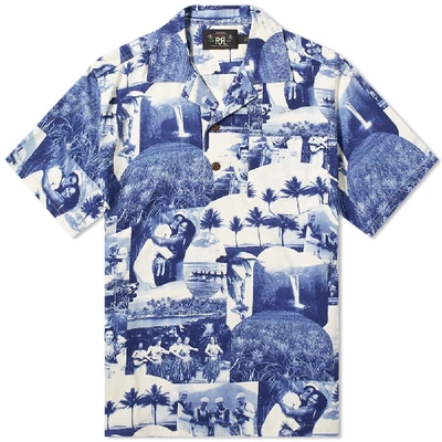 Rrl Camp-collar Printed Cotton-jersey Shirt In Blue