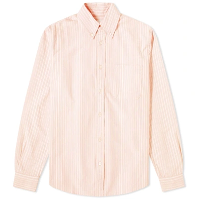 Adsum Button-down Collar Striped Cotton Oxford Shirt In Orange