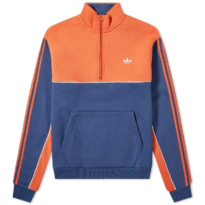 Adidas Originals Colour-block Fleece-back Cotton-blend Jersey Half-zip Sweatshirt In Orange