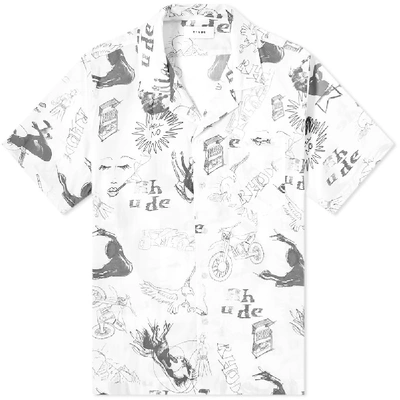 Rhude Doodle Hawaiian Bowling Shirt In White