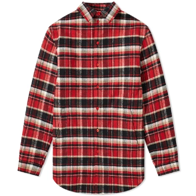 Balenciaga Men's Lightly Padded Plaid Shirt Jacket In Red