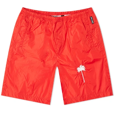 Palm Angels Palm Tree Logo Swimming Shorts In Red