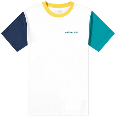 Aimé Leon Dore Logo-embroidered Colour-block Cotton-jersey T-shirt In White