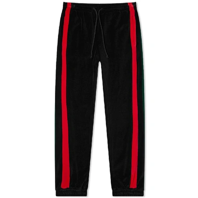 Gucci Tapered Striped Cotton-blend Velour Sweatpants In Black