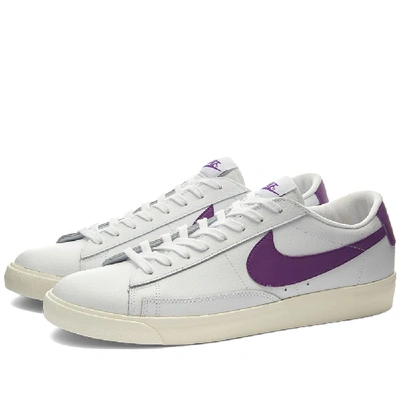 Nike Blazer Low Leather Trainers Ci6377-103 In White,purple