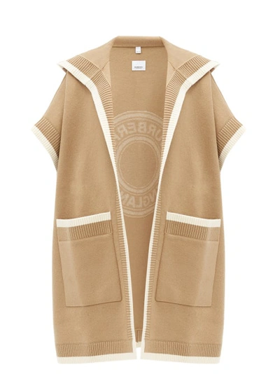 Burberry Carla Logo-jacquard Hooded Wool-blend Poncho In Archive Beige