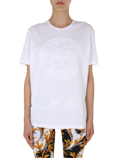 Versace Chenille-logo Cotton-jersey T-shirt In White