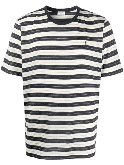 Saint Laurent Ysl-embroidered Striped Wool T-shirt In White