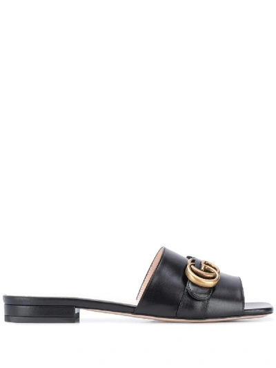 Gucci Women's Leather Slides With Double G In Black