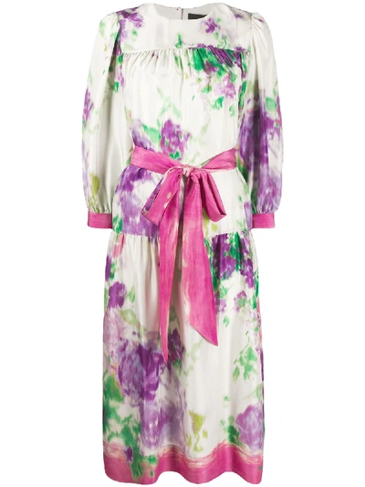 Marc Jacobs Silk Floral Print Midi Dress In Neutrals