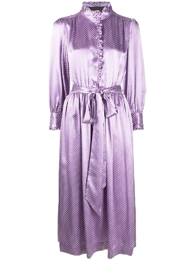 Marc Jacobs Polka Dot Print Satin Midi Dress In Purple