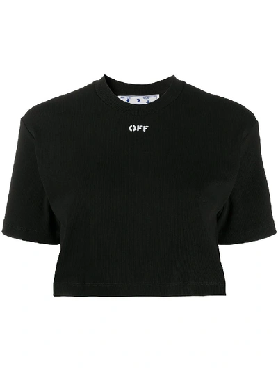 Off-white Black Rib Logo-print Cropped T-shirt