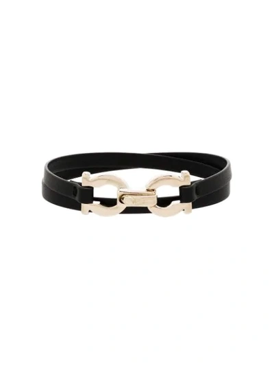 Ferragamo Gancini Leather Wrap-around Bracelet In Black