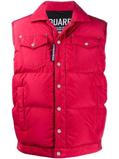 Dsquared2 Single-breasted Padded Gilet In Red