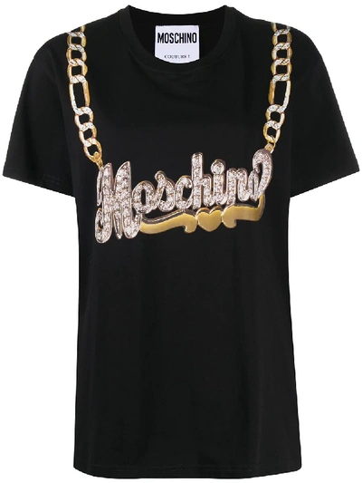 Moschino Logo Chain Print T-shirt In Black,gold