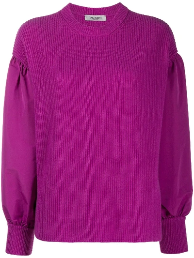 Valentino Gerippter Pullover Mit Bischofsärmeln In Purple