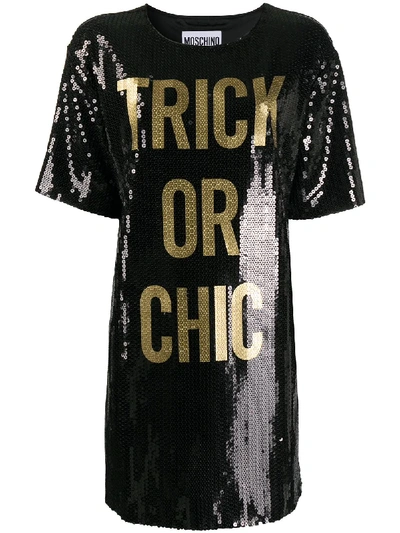 Moschino Slogan-sequinned Mini Dress In Black
