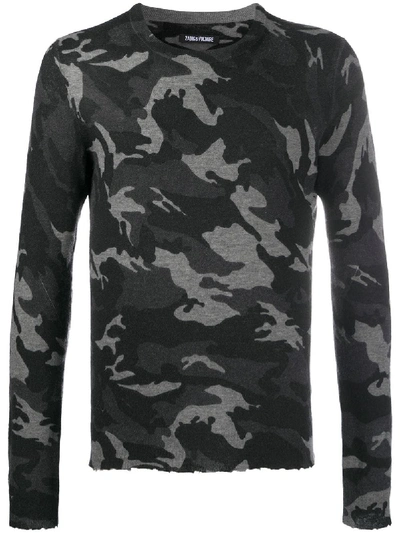 Zadig & Voltaire Camouflage-print Cashmere Sweater In Grey