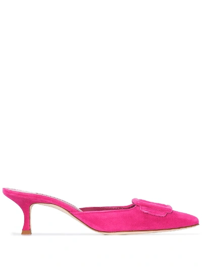Manolo Blahnik Pink Maysale 50 Suede Mules