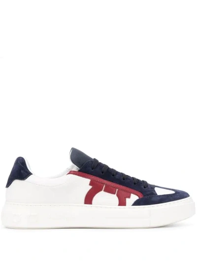 Ferragamo Gancini Low-top Leather Sneakers In White