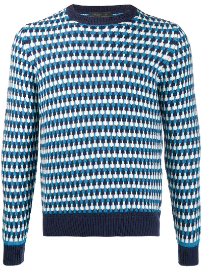 Prada Geometric Wool Blend Jumper In Blau