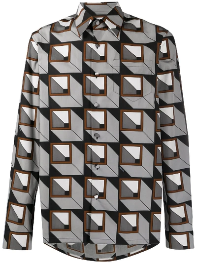 Prada Geometric Print Buttoned Shirt In Grey