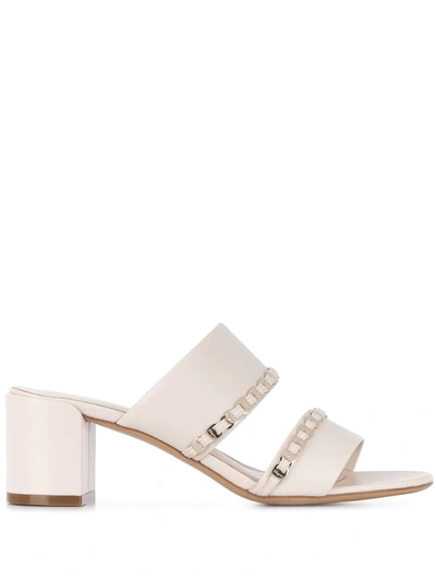 Ferragamo Women's Trabia Embellished Block Heel Slide Sandals In White