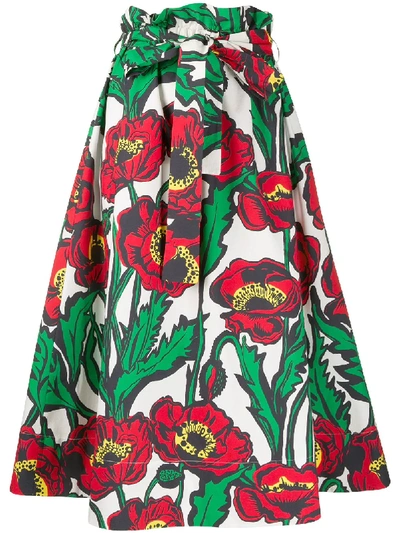 La Doublej Sardegna High-rise Big Blooms-print Midi Skirt In Big Blooms Bianco