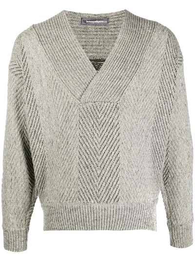 Pre-owned Issey Miyake 1980s V-neck Jumper In Grey