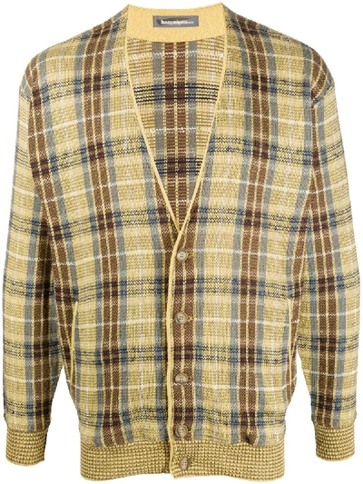 Pre-owned Issey Miyake 1980s Checkered V-neck Cardigan In Neutrals