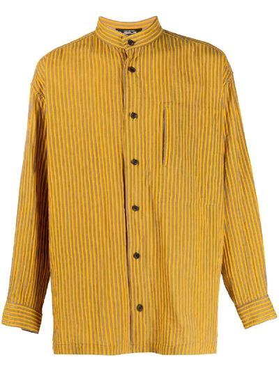 Pre-owned Issey Miyake 1980s Mandarin Collar Striped Shirt In Orange